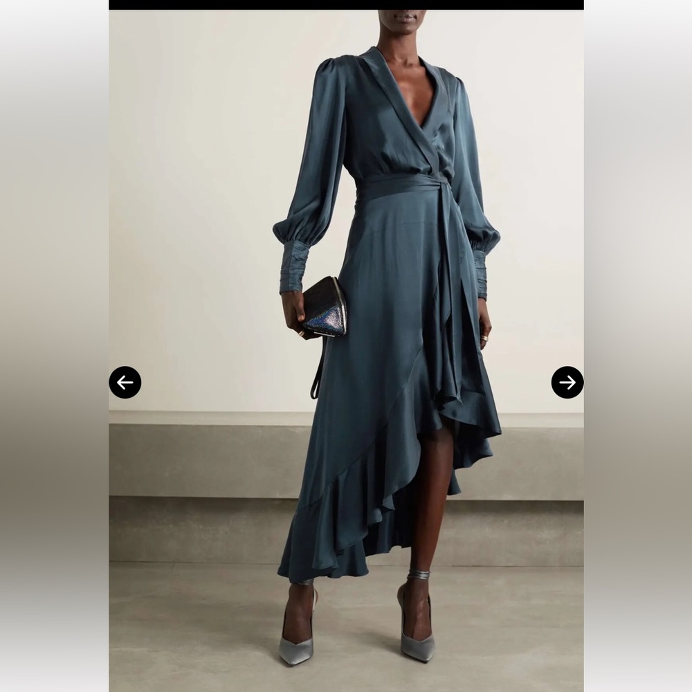 Zimmermann Asymmetric Ruffle Silk Wrap Dress 0